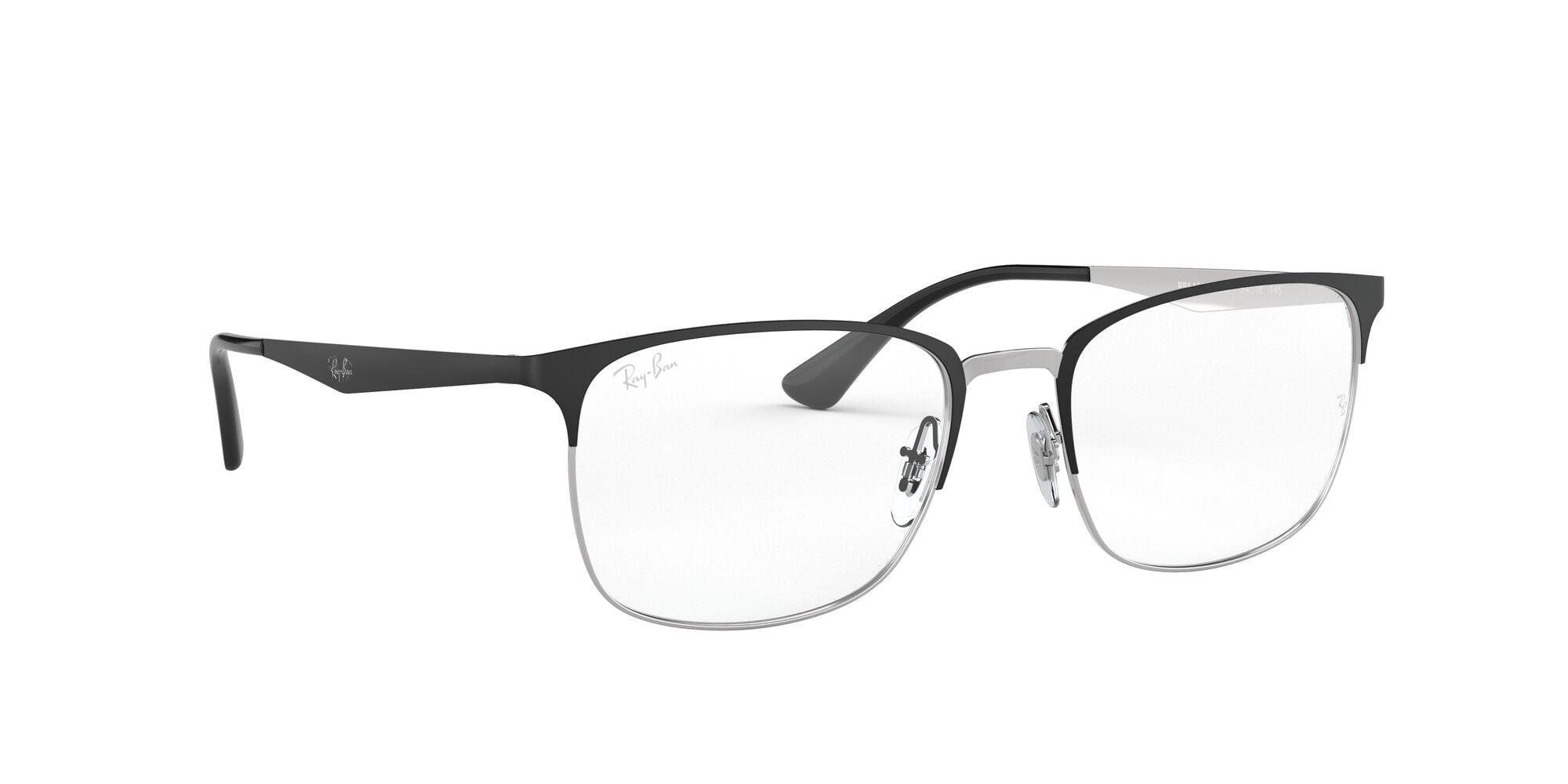 Ray-Ban Unisex Size 54 Semi-Rimless Prescription Eyeglasses with Case, Matte Black on Silver/Demo Lens