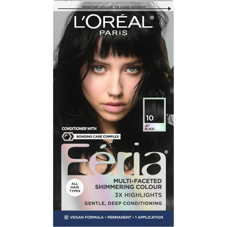 L Oréal Paris Feria Shimmering Permanent Hair Color for Adults 10 Jet Black 1 Kit