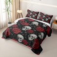 thumbnail image 3 of Homewish Hipple Sugar Skull Twin Quilt Set,Romantic Red Rose Twin Coverlet Set,Halloween Duvet,2pcs, 3 of 7