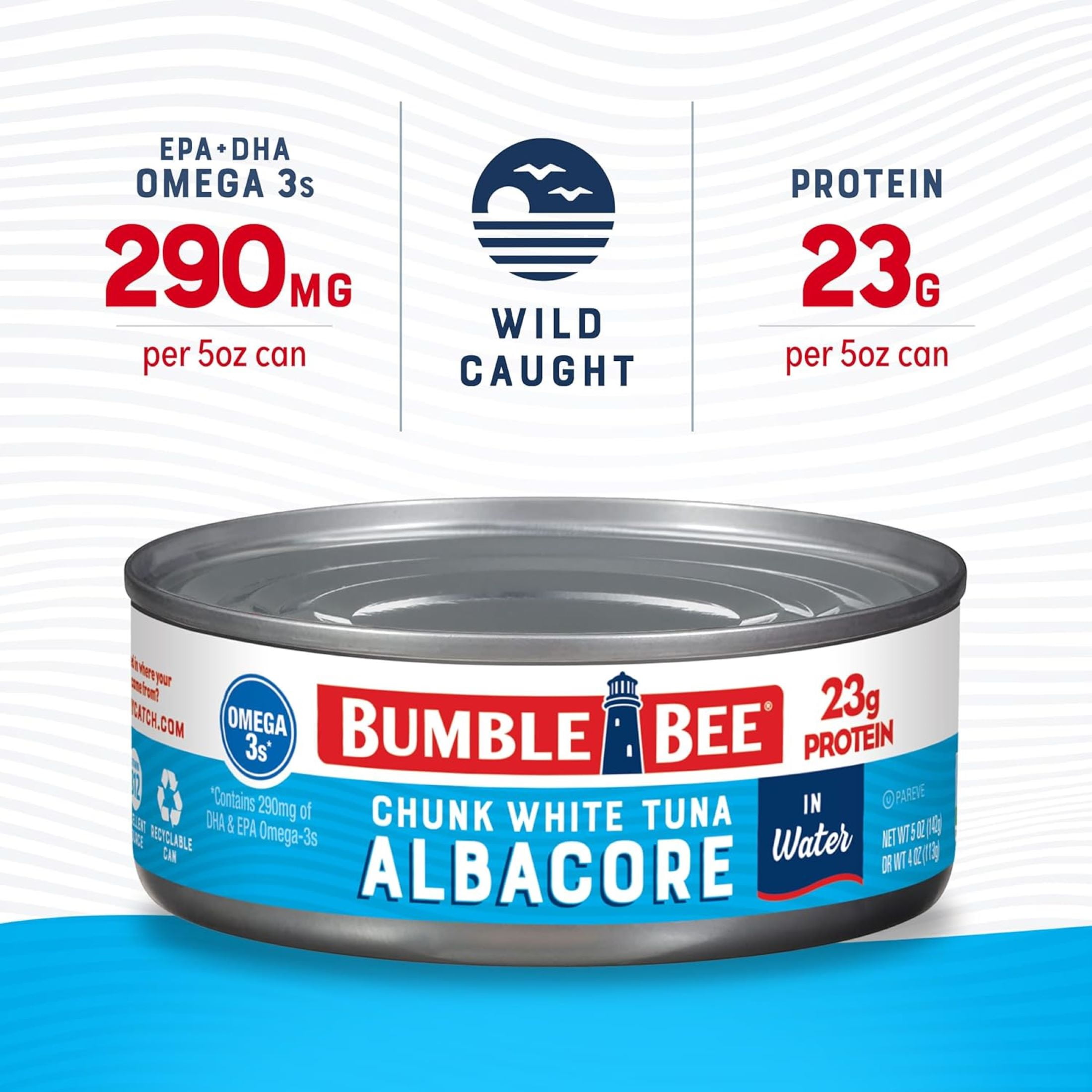 (24 pack) Bumble Bee Chunk White Albacore Tuna in Water, Wild Caught, Gluten Free, 23g Protein per Serving, Shelf Stable Can, 5 oz