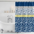 thumbnail image 2 of Shower Curtain Bathroom Set Country Leaves Dark Blue Waterproof Fabric Shower Curtains with Grommets&Hooks, Stitching Stripes Privacy Bath Curtain for Bathtub 72x72in, 2 of 9