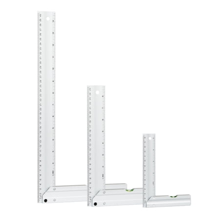 UPC: 0843441101970 | POWERTEC 80005 L-Shaped Square 3PK Set with Levels 5   8”  14” in Length – Premium Aluminum- Standard and Metric Index – The Ultimate Gift for any Woodworking shop