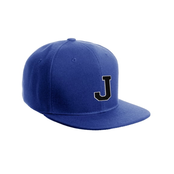 Classic Snapback Hat Custom A to Z Initial Letters, Royal Cap White Black Letter Initial J