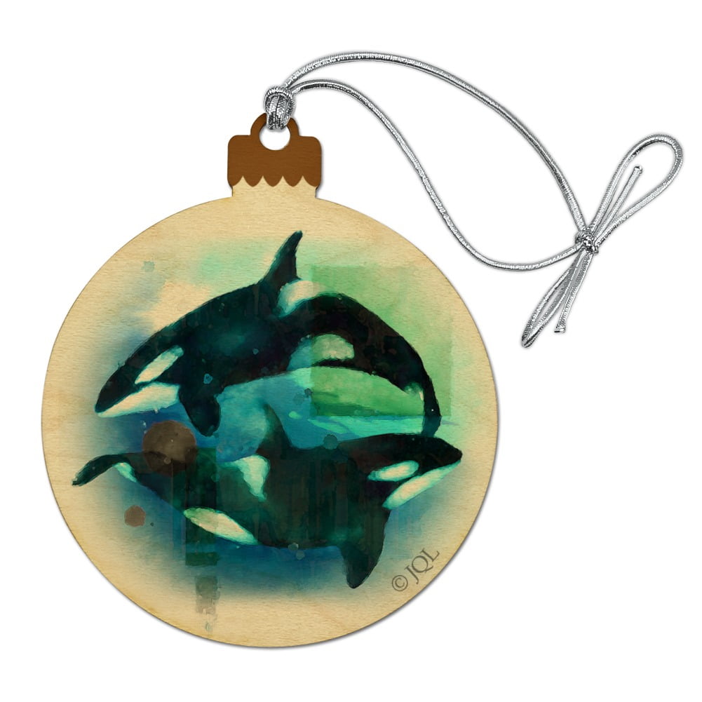 Orcas Killer Whales Watercolor Yin Yang Wood Christmas Tree Holiday