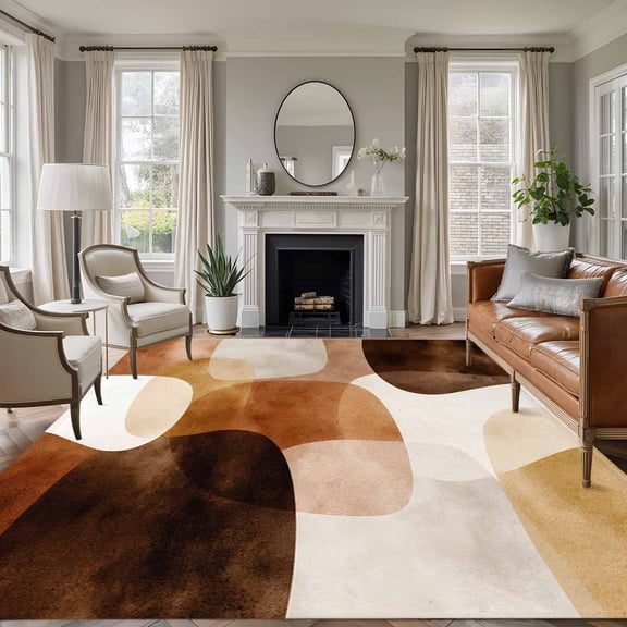 Orange Black Shapes 6'x9' Large Area Rugs Boho Abstract Watercolor Brown Shape Washable Area Rugs Non-Slip Indoor Floor Mats Large Carpet for Living Room Bedroom Dining Room