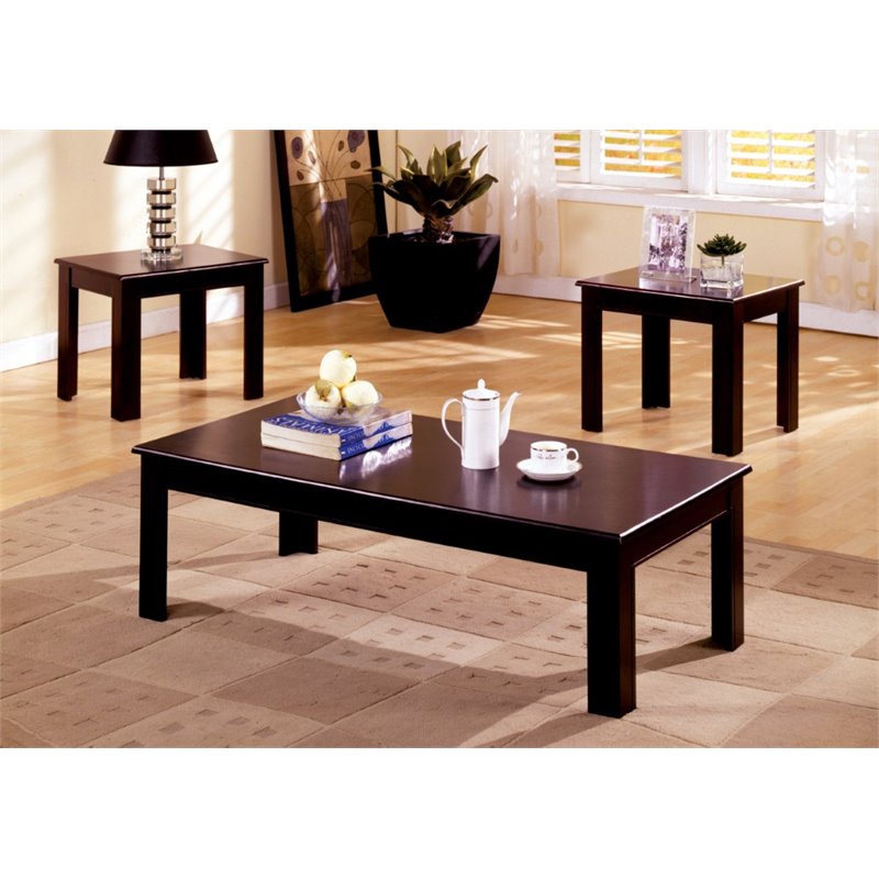 Furniture of America Dempster 3piece Wood Coffee Table Set in Espresso