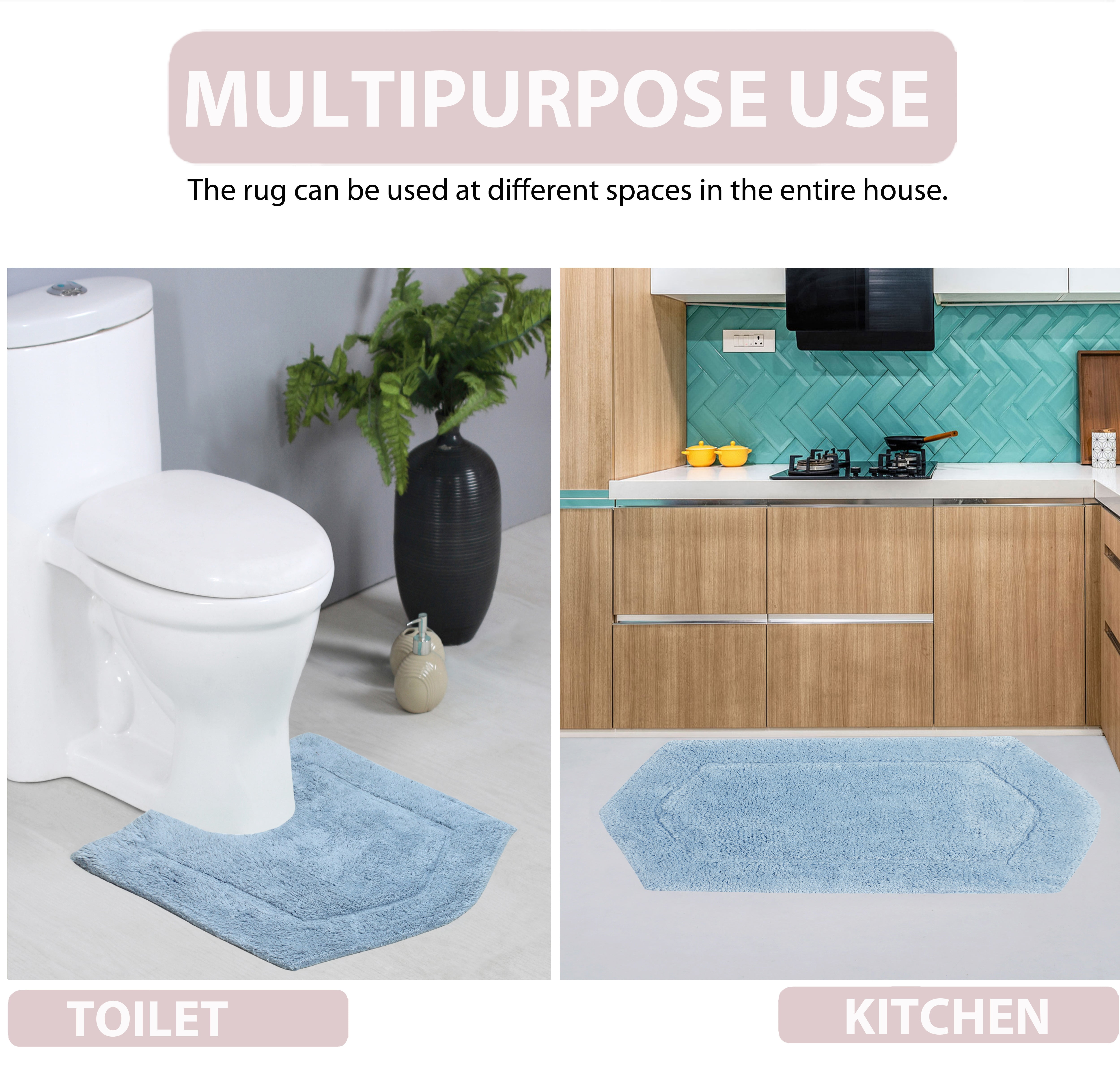 Home Weavers Waterford Collection 100% Cotton Non-Slip Bathroom Rug Set Machine Washable Bathroom Rug-17"x24", Bath Rug- 21"x34", Runner- 22"x60", Blue Color 3 Piece Bath rug set