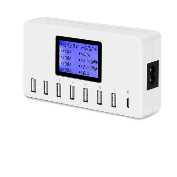 USB Charging Station 8-Ports 60W/12A Multi Port USB C Hub Charger with LCD Display for Cellphone & Tablet Multiple Devices ,Universal Compatibility