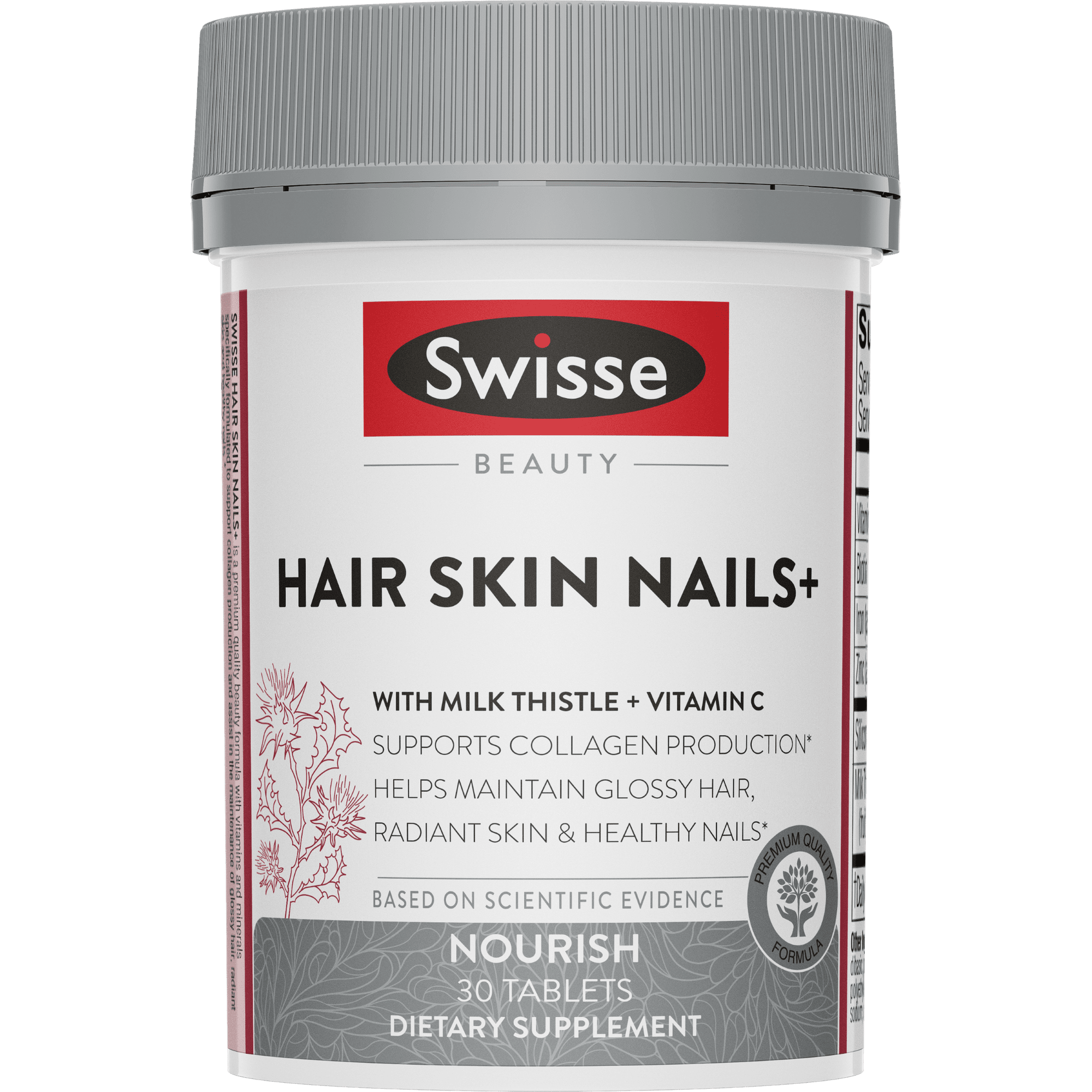 Swisse Beauty Hair Skin Nails+ Supplement, to Support Radiant Skin, Healthy Nails & Glossy Hair, 30ct