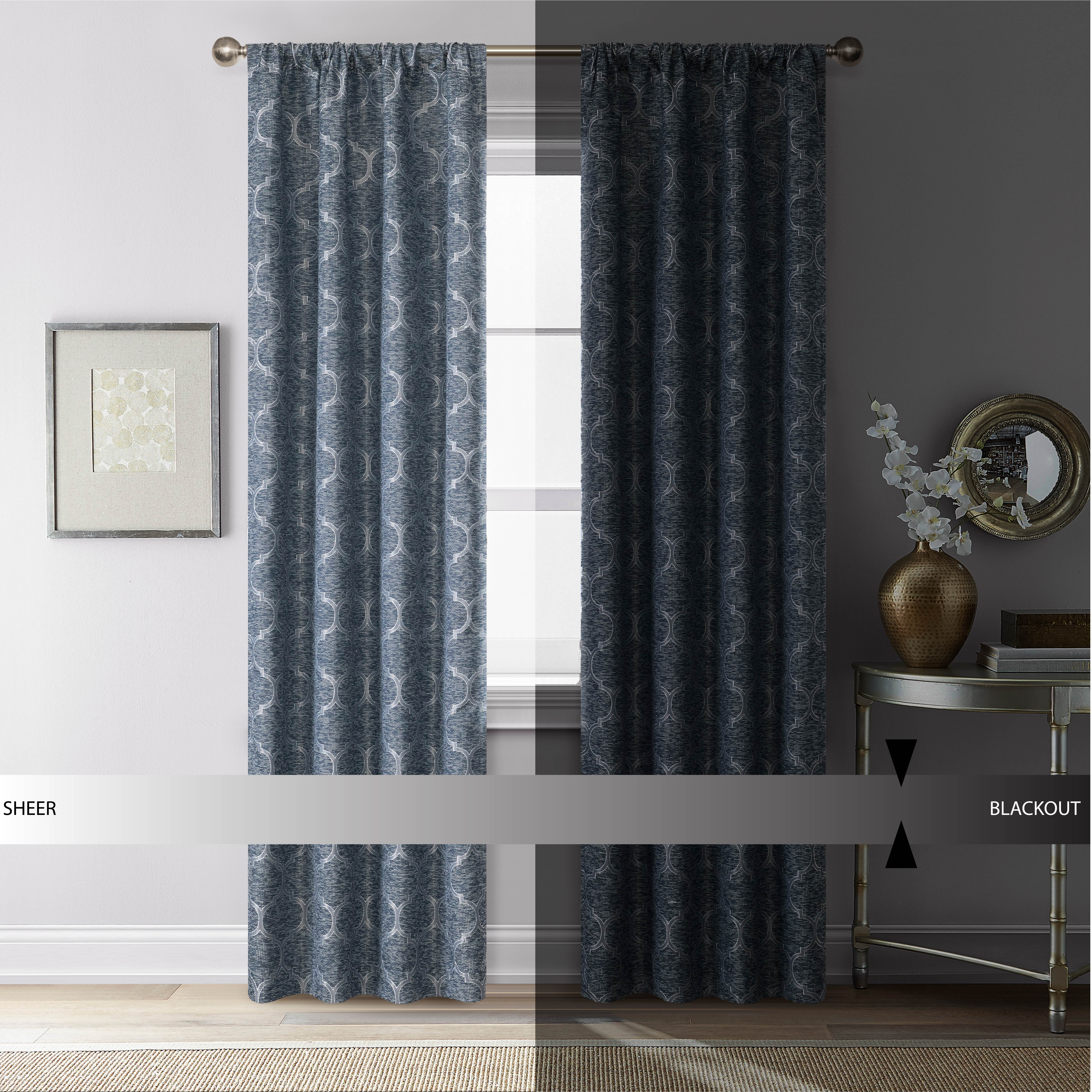 (2 pack) Mainstays Jacquard Blackout Panel Pair, Set of 2 Curtains, Blue Ogee, 37" W x 84" L