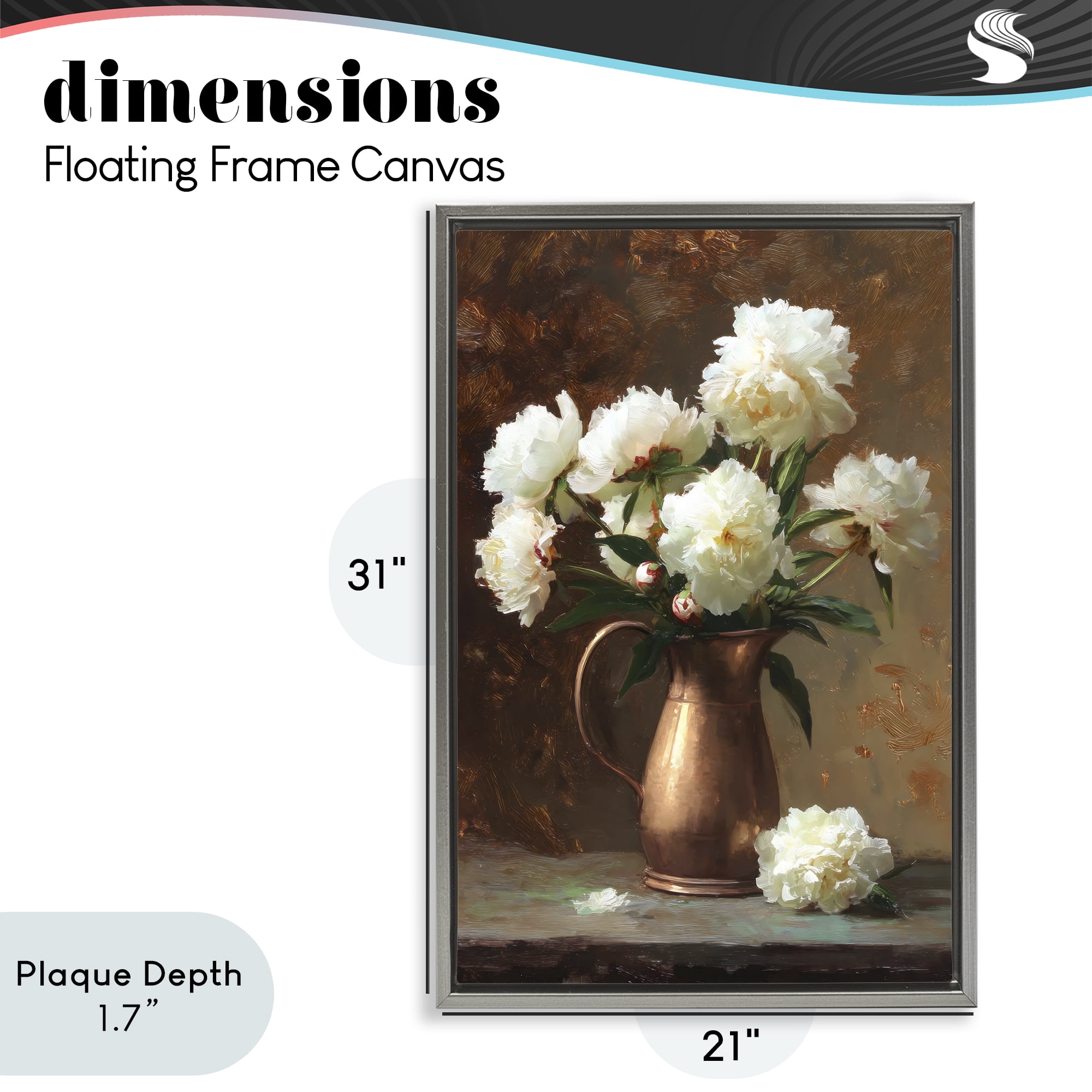 Stupell Industries Bronze Vase Peonies Gray Framed Floater Canvas Wall Art, design by Petal Prints Design