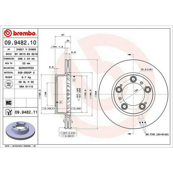 Brembo 09.9482.11 BRAKE ROTORS Fits select: 1997-2004 PORSCHE BOXSTER