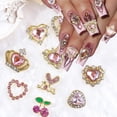 thumbnail image 2 of Colgantes para uñas GUAACCB, 12 unidades, aleación de corazones rosas con gemas, 12 unidades, 2 of 7