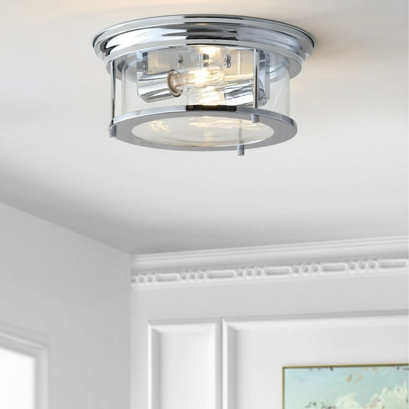 JONATHAN Y Lauren 13.25" 2-Light Metal/Glass LED Flush Mount, Chrome, JYL7446C