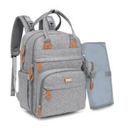 BabbleRoo Diaper Bag Backpack, Waterproof Travel Bag with Changing Pad, Original Baby Bag, Light Gray