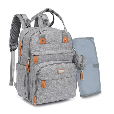 BabbleRoo Diaper Bag Backpack, Waterproof Travel Bag with Changing Pad, Original Baby Bag, Light Gray