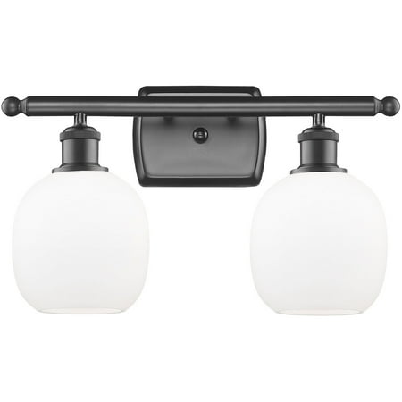 

Oil Rubbed Bronze Tone Bathroom Vanity 16 Wide Matte White Glass Steel/Cast Brass Medium Base 2 Light Fixture
