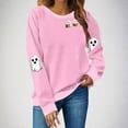 thumbnail image 2 of yoeyez Halloween Sweatshirt Women Ghost Pumpkin Long Sleeve Shirt Crewneck Casual Fall Spooky Pullover Tops Pink,M, 2 of 5