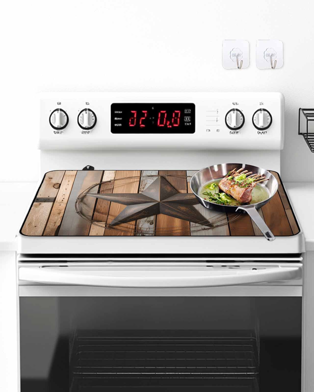 Stove Top Covers for Electric Stove, Country Star Brown Glass Stovetop Cover Protector, Western Texas Vintage Farmhouse Wooden Induction Cooktop Protector Oven Mat for Kitchen Countertop 24"x21"