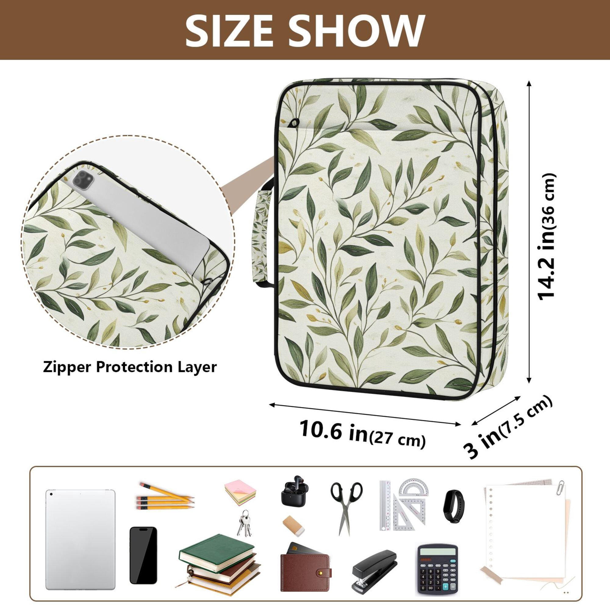FORMRS Accordion File Folder A4 Size 7-Pocket Expanding Document Organizer Bag with 3 Ring Binder, Lush Greenery
