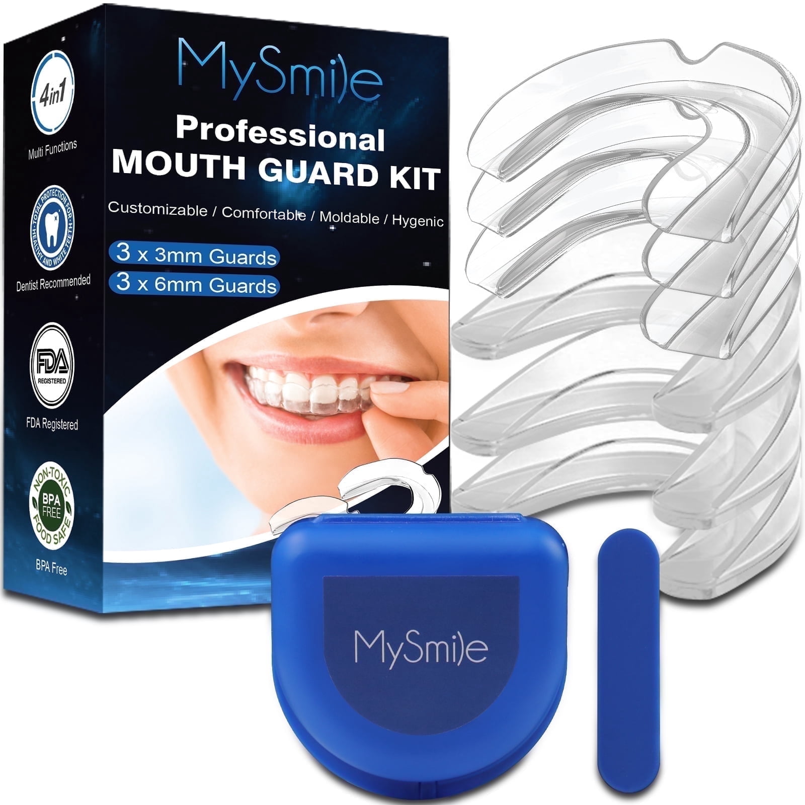 (5 pack) MySmile 6pc 3S+3M Adult Kids Mouth Guard for Grinding Teeth at Night Anti-Snoring Device