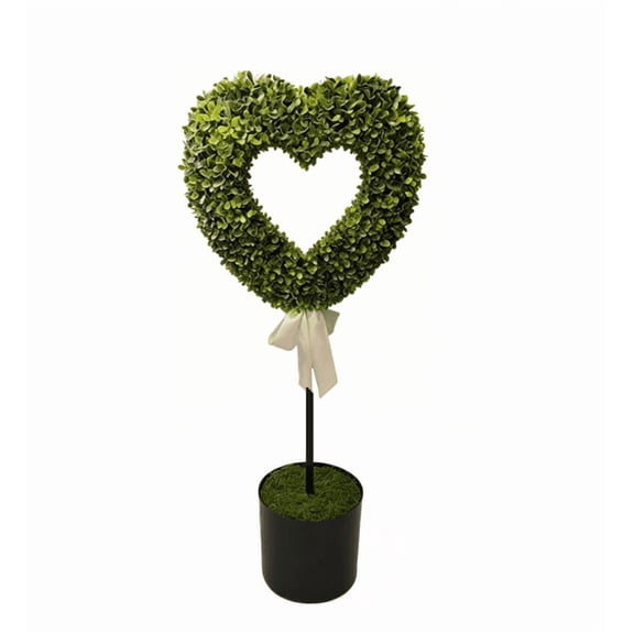 Valentine's Day Boxwood Heart Topiary with White Bow, Green & White, 27.56", by FlareFable