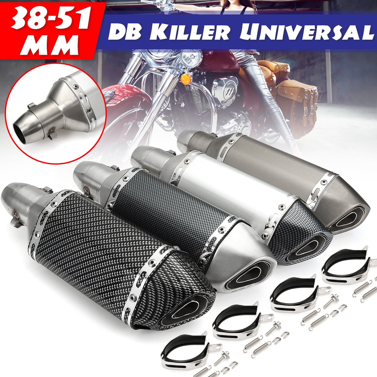 Universal Motorbike Exhaust Pipe Tips Stainless Steel Noise Eliminator Silencer Scooter Dirt Bike Muffler Pipe Motorcycle Exhaust Pipe Muffler Silencer Type 1 