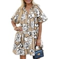 thumbnail image 1 of Vestido camisero Wenrine Summer con estampado floral de manga abullonada para mujer, 1 of 1