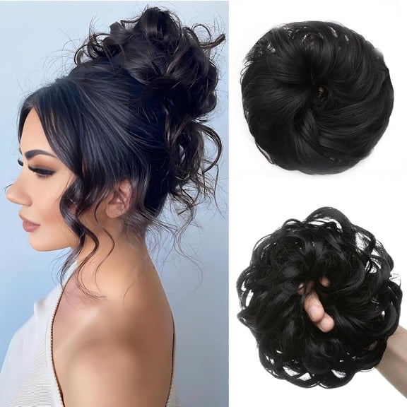 Messy Bun Hair Piece for Women - Elastic Wavy Curly Hair Bun Scrunchie, Clip on Fake Hair Bun, Hair Piece Ball Head Clip-on Wig Curly Fake Hair Bun Fashion, Natural Look Updo Chignon Hairpieces