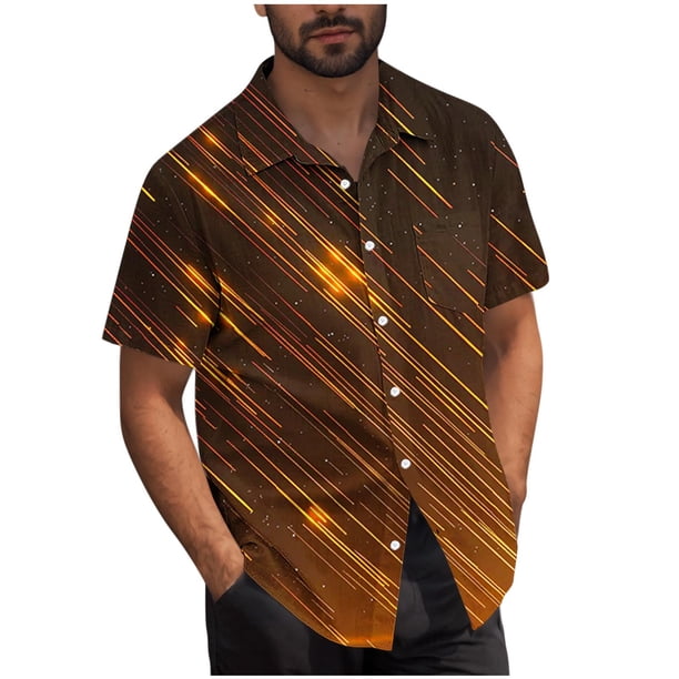 Mens Casual Manga Corta Botón Abajo Camisas Turndown Cuello Blusa de Impresión, Poliéster Ligero Top de la Moda para el Verano Al Aire Libre Y el Uso Diario