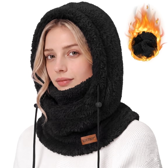 KOITHOT Winter Balaclava Hooded Ski Mask for Men Women, Windproof Warm Thermal Fuzzy Fleece Full Face Mask Neck Warmer, Adjustable Face Cover for Skiing Cycling Outdoor Activities