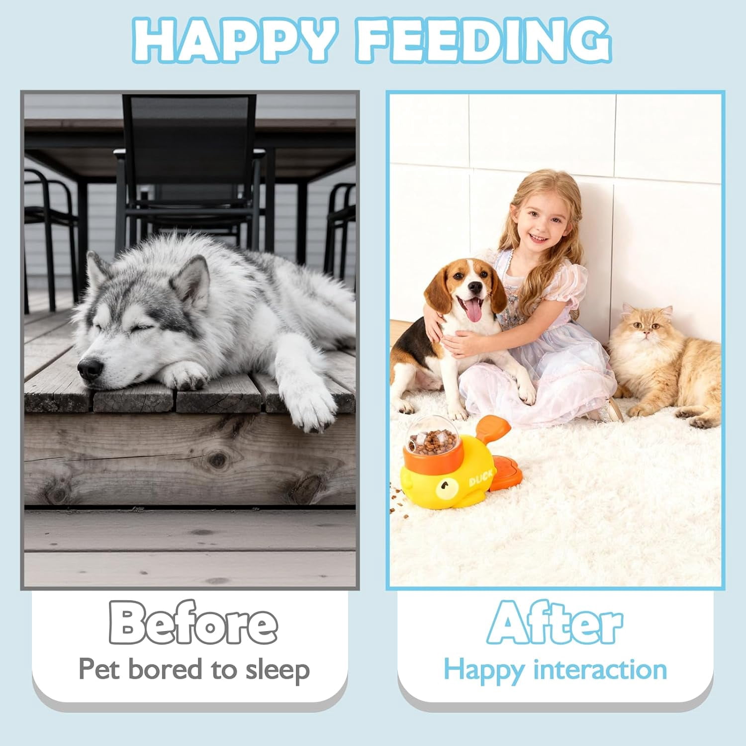 ABPETE 2 in 1 Dog Interactive Treat Dispenser Toy,Durable Food Puzzle Slow Feeder, Duck Shape Enrichment Toys with Button, Mentally Stimulating Toys for Dogs,Cats,Pets.