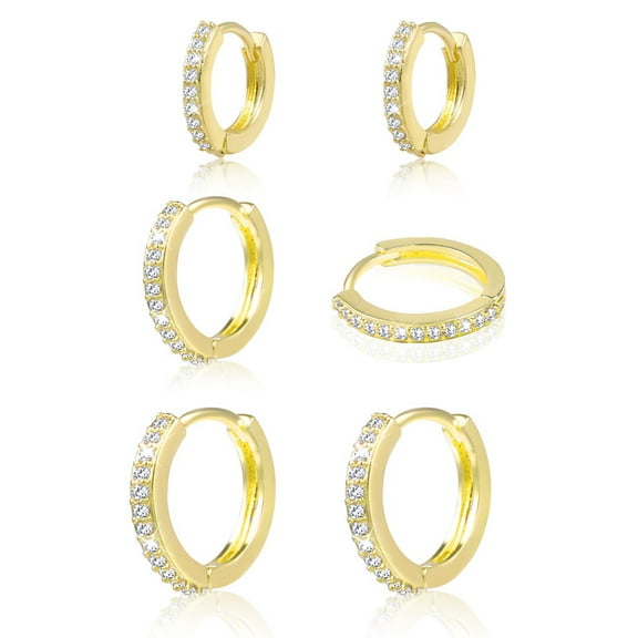 Alexcraft CZ Hoop Earring Multiple Sets 14K Gold Plated Huggic 925 Sterling Silver Post Ear Piercing Cartilage Hypoallergenic Jewelry for Men Women