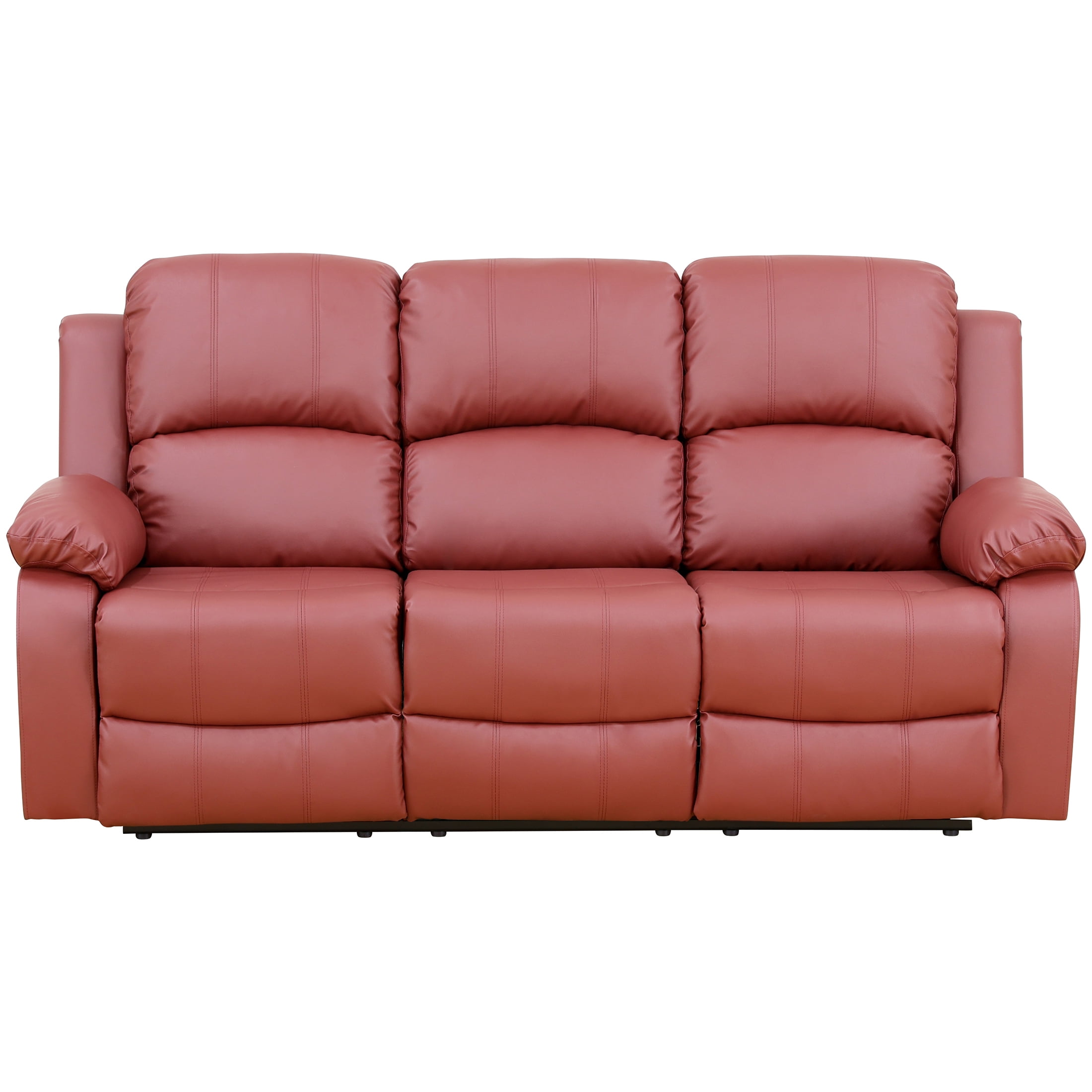 AUKFA 3 Seats Recliner Sofa Chair, Home Theater Sofa with Flipped Backrest and Cupholder, Red