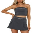 thumbnail image 1 of Tenue d'Été 2 Pcs pour Femmes Débardeur Court Sans Manches + Jupe Plissée Mini avec Ceintures, 1 of 6