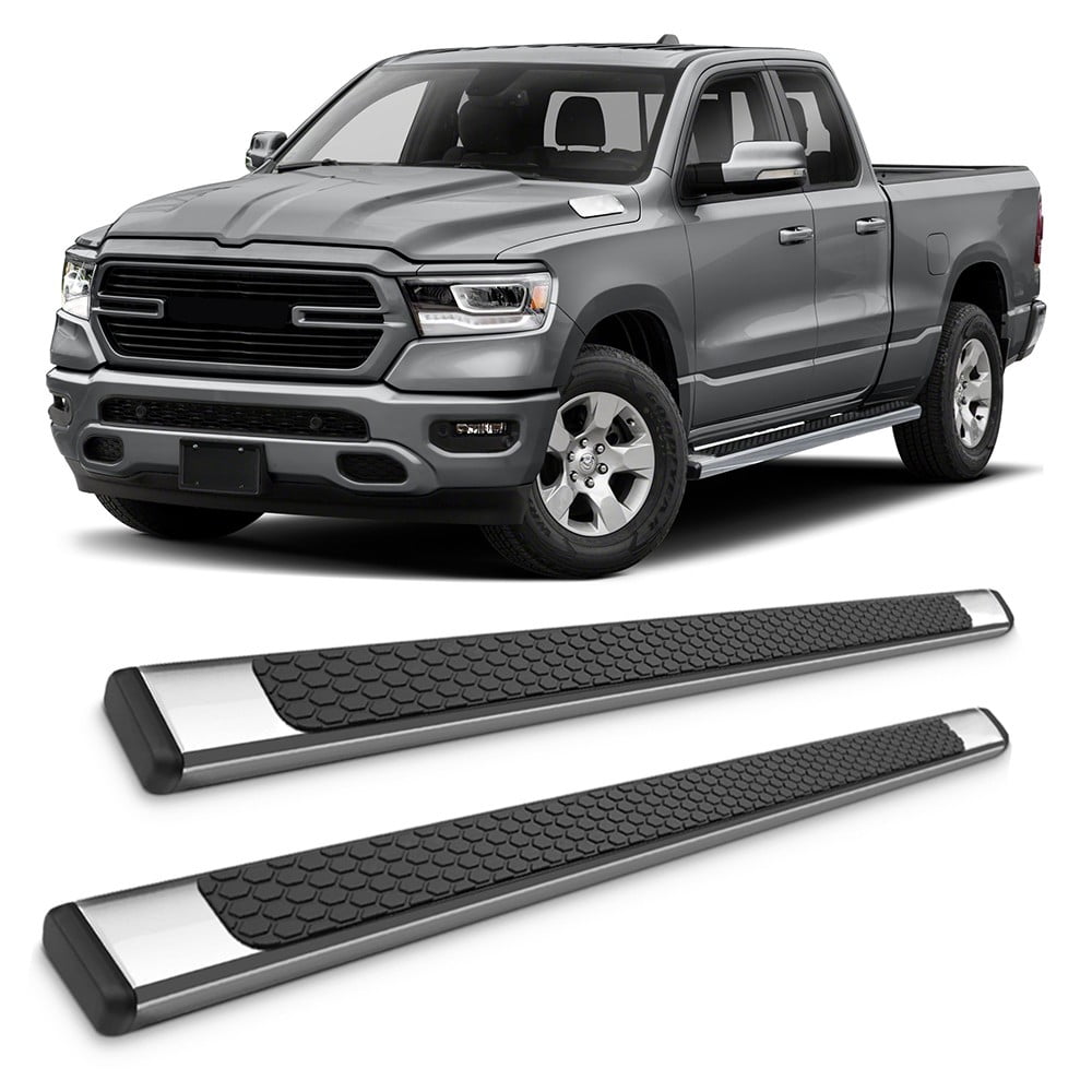 Ikon Motorsports Running Boards Compatible With 2019-2025 Ram 1500 Quad OE Chrome 4.5in Side Step Nerf Bars