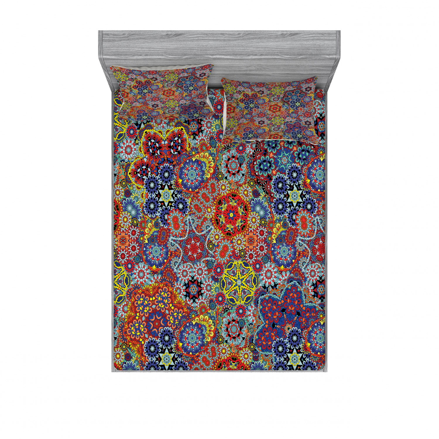 Batik Bedding Set with Sheet & Covers, Vintage Combined Nested Paisley