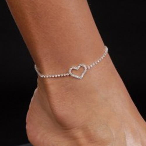 HEVIRGO Lady Love Heart Rhinestone Ankle Bracelet Sandal Beach Foot Chain Anklet Jewelry