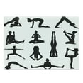 thumbnail image 1 of Yoga Cutting Board, Various Yoga and Pilates Pose Silhouettes Asanas Prayanama Form Position Wellness, Decorative Tempered Glass Cutting and Serving Board, Large Size, Black White, by Ambesonne, 1 of 1