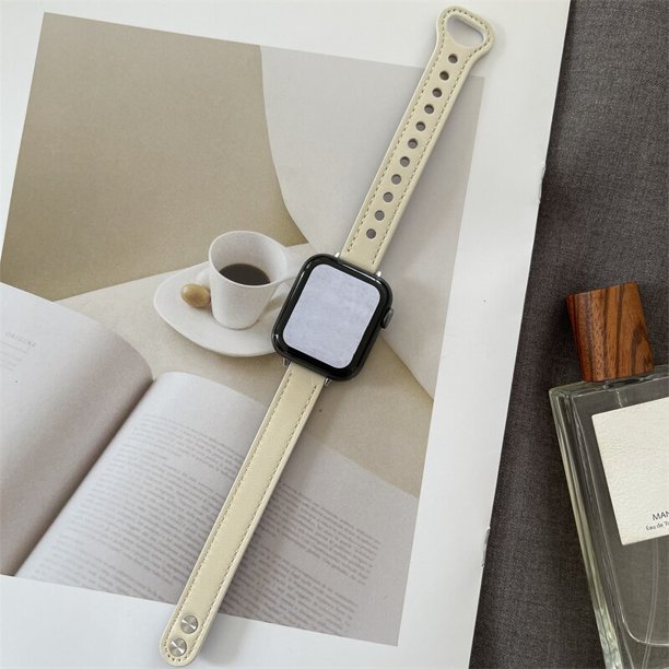Correa de muñeca delgada para Apple Watch Band 38mm 40mm 42mm 44mm 41mm 45mm Correa de cuero delgada para iwatch Series 7 6 5 4 3 2 se Bands Tan Jianjun unisex