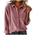 thumbnail image 2 of Womens Corduroy Shirts Collared Button Down Blouse Long Sleeve Shirts Lightweight Tops Flannel Lapel Shirts Button Down Shirts Cowgirl Outfits Dressy Casual Work Shacket Cute Tops Pink XXL, 2 of 7