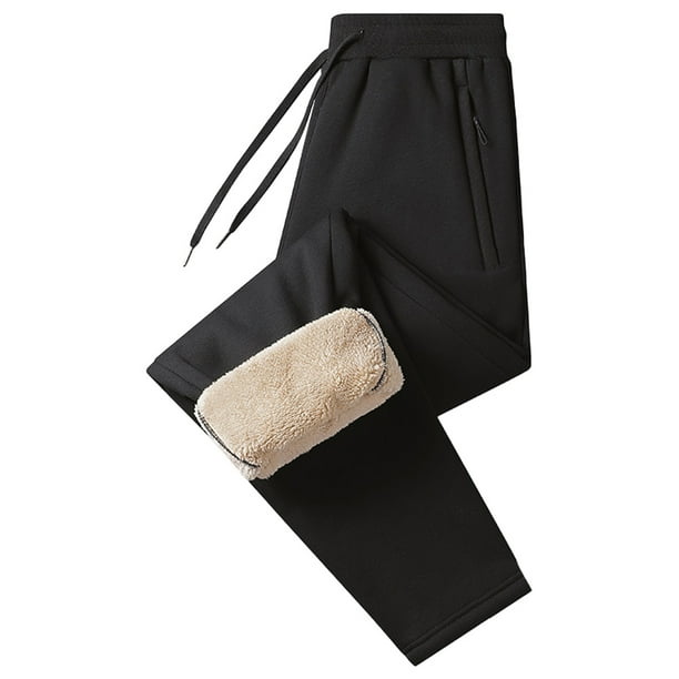 Pantalón de cachemira para hombre en invierno con cachemira y pantalón grueso y cálido de algodón (negro)