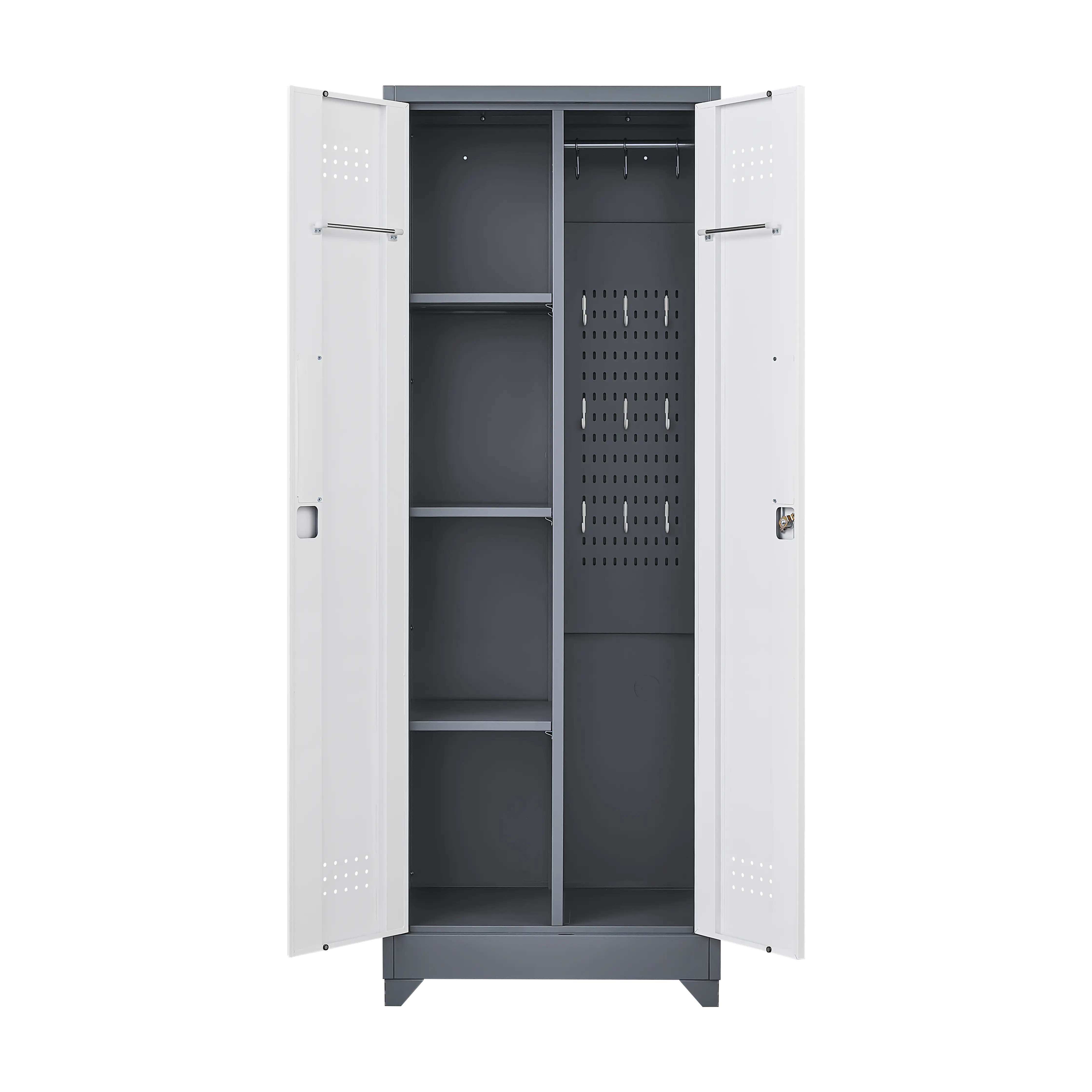 Aukfa 65" Metal Garage Storage Cabinets, Lockable Broom Closet Storage Cabinet with Shelves for Basement/Office/Laundry Room, White