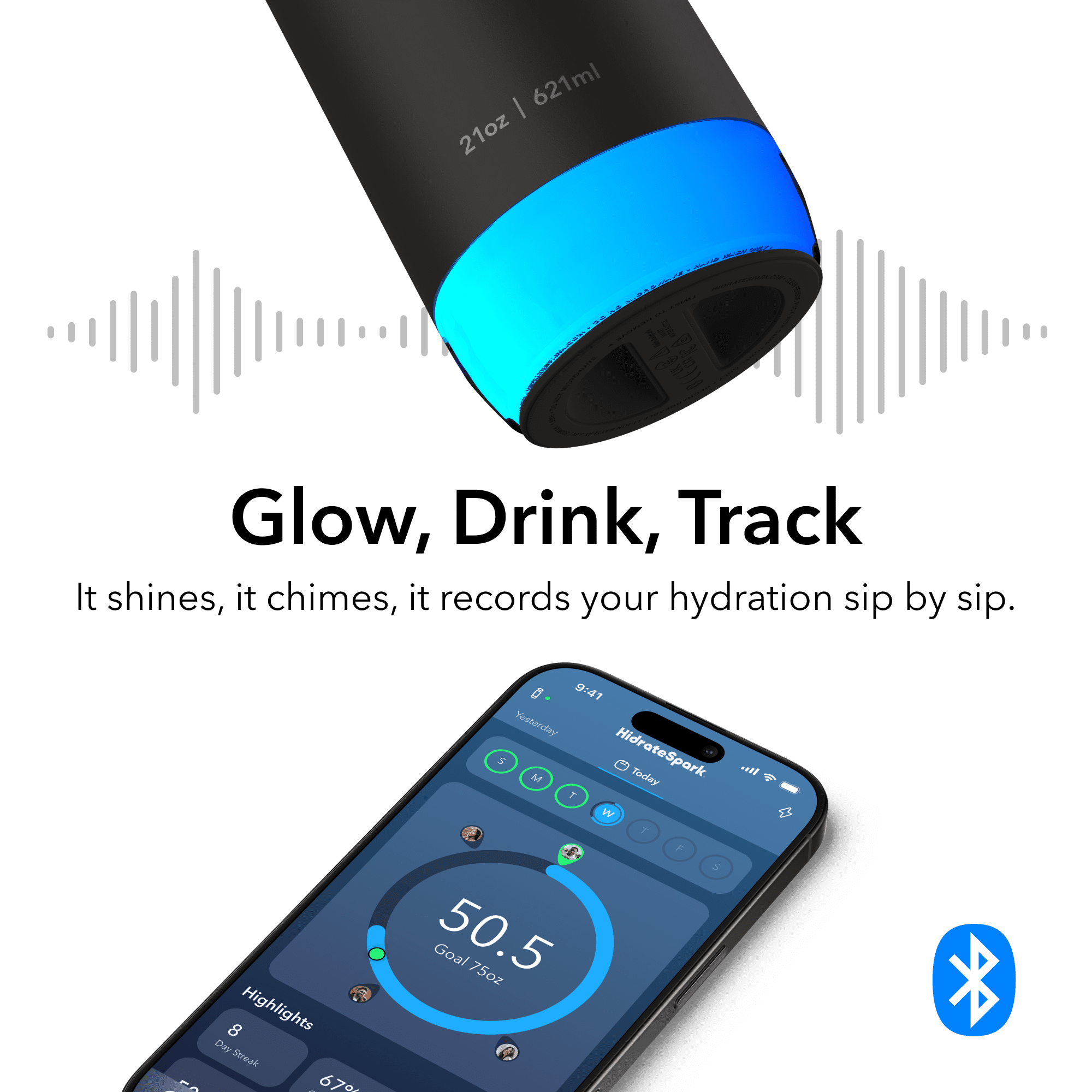 HidrateSpark PRO 2 21 oz Smart  Hydration Tracking Water Bottle - Chug Black