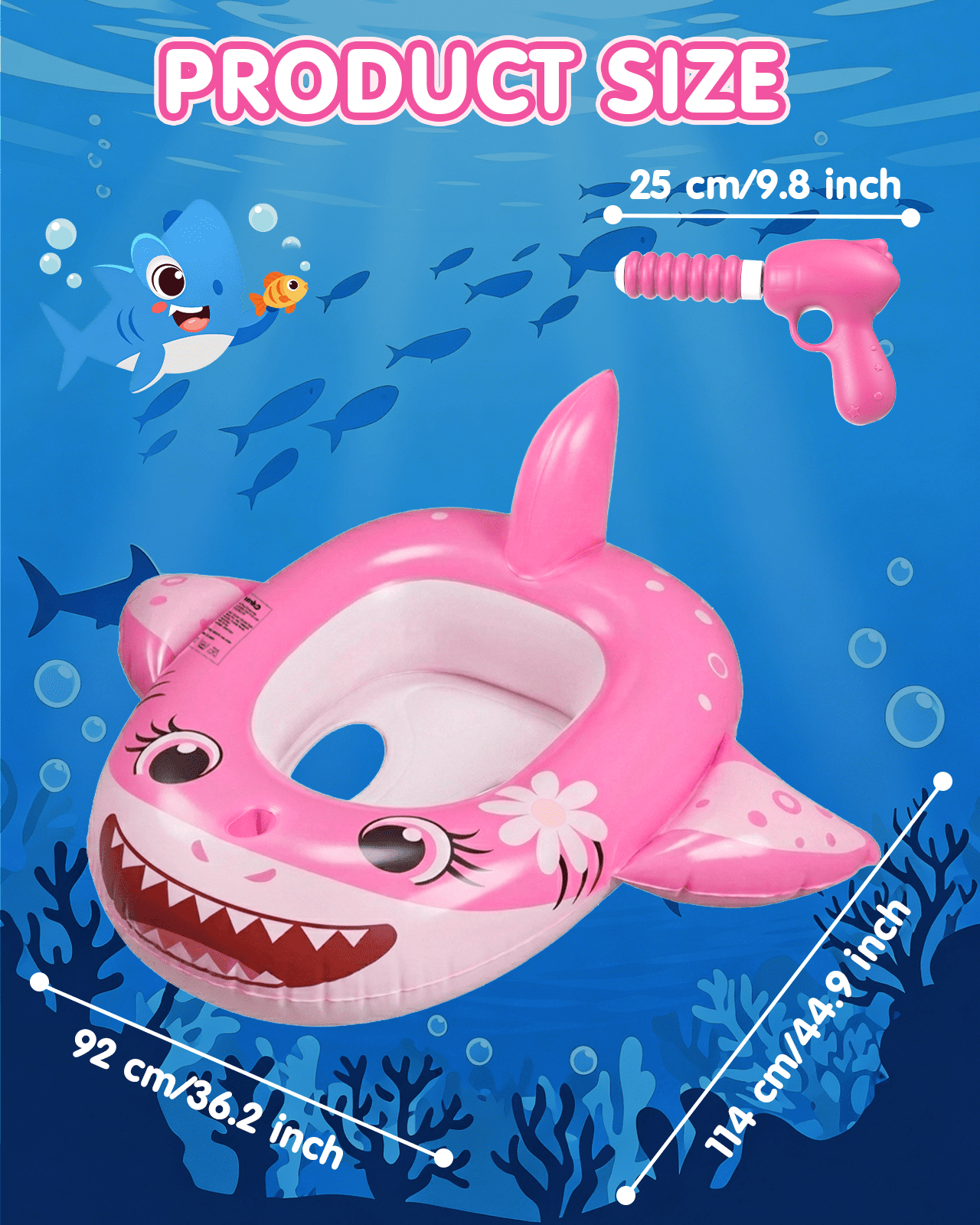 Inflatable Pool Floats for Kids, 2 Pack Shark Swimming Pool Toys with 2 Water Squirt for Summer Outdoor Water Game