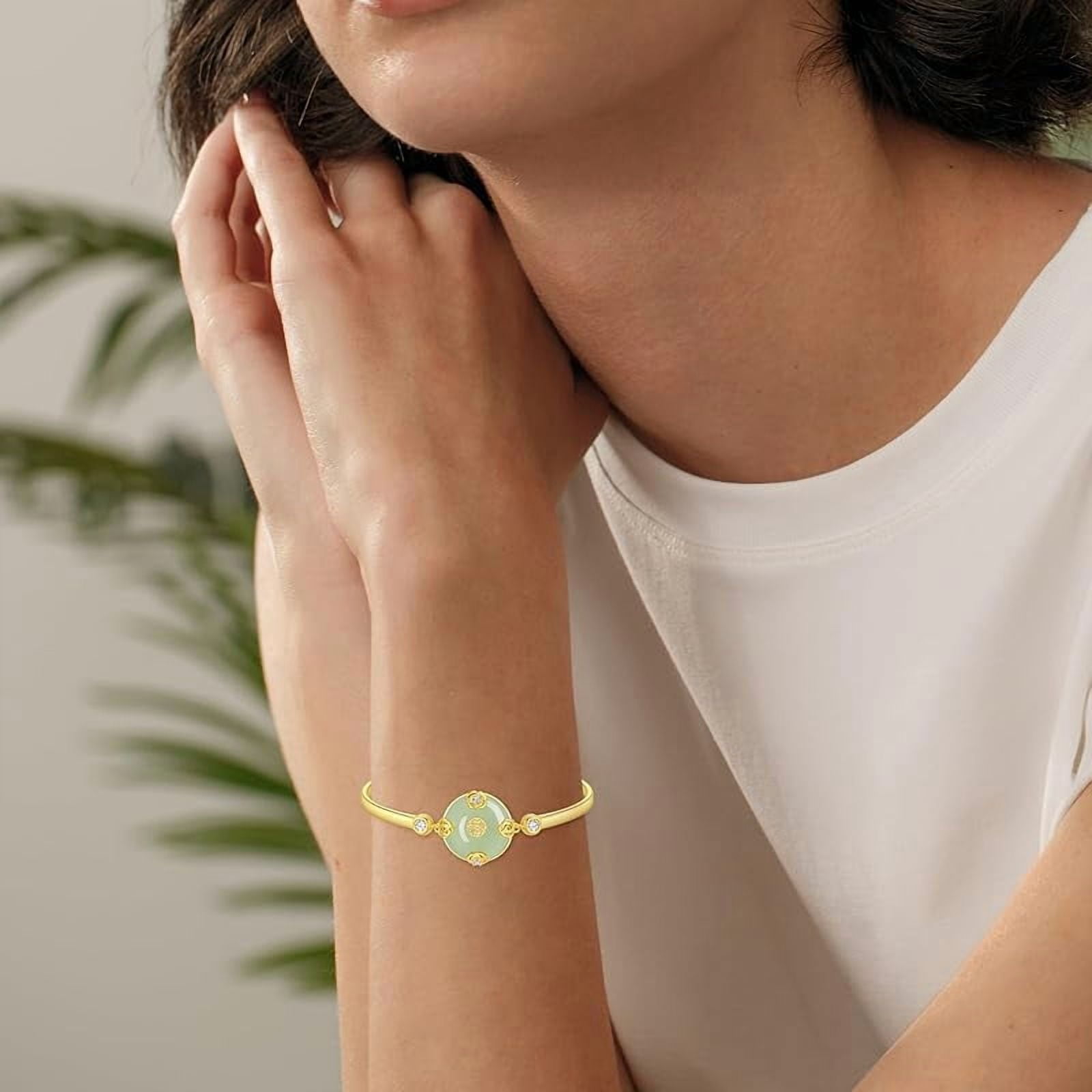 JKR Jade Bracelet for Women 14k Plated Sterling Silver Lotus/Sunflower/Tree of Life/Hummingbird/Dragonfly/Bee/Butterfly/Cat Jade Jewelry Birthday Mothers Day Gifts for Mom Grandma