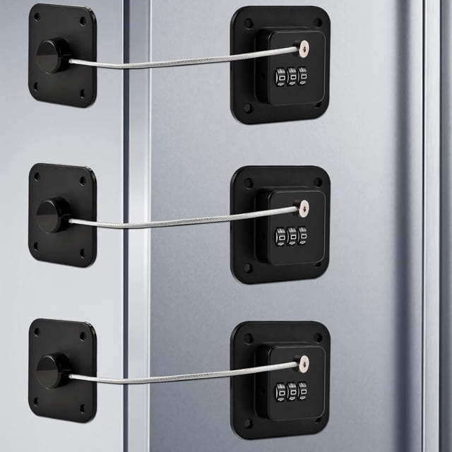 Fridge Lock Locilot, paquete de 3 unidades, para niños y adultos (negro)