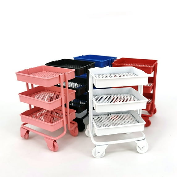 Biplut Iron 3 Tier Trolley Storage Rack DIY Doll House Kitchen Furniture with Wheels