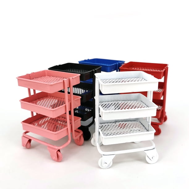 Gwong Juguete Hierro 3 nivel Trolley Storage Rack DIY Muñeca Casa Muebles de cocina con ruedas Gwong 30007101