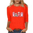 thumbnail image 1 of Penkiiy T-shirt de Mode pour Femmes de la Saint-Valentin Imprimé Manches 3/4 Blouse Col Rond Hauts Décontractés S Orange, 1 of 5